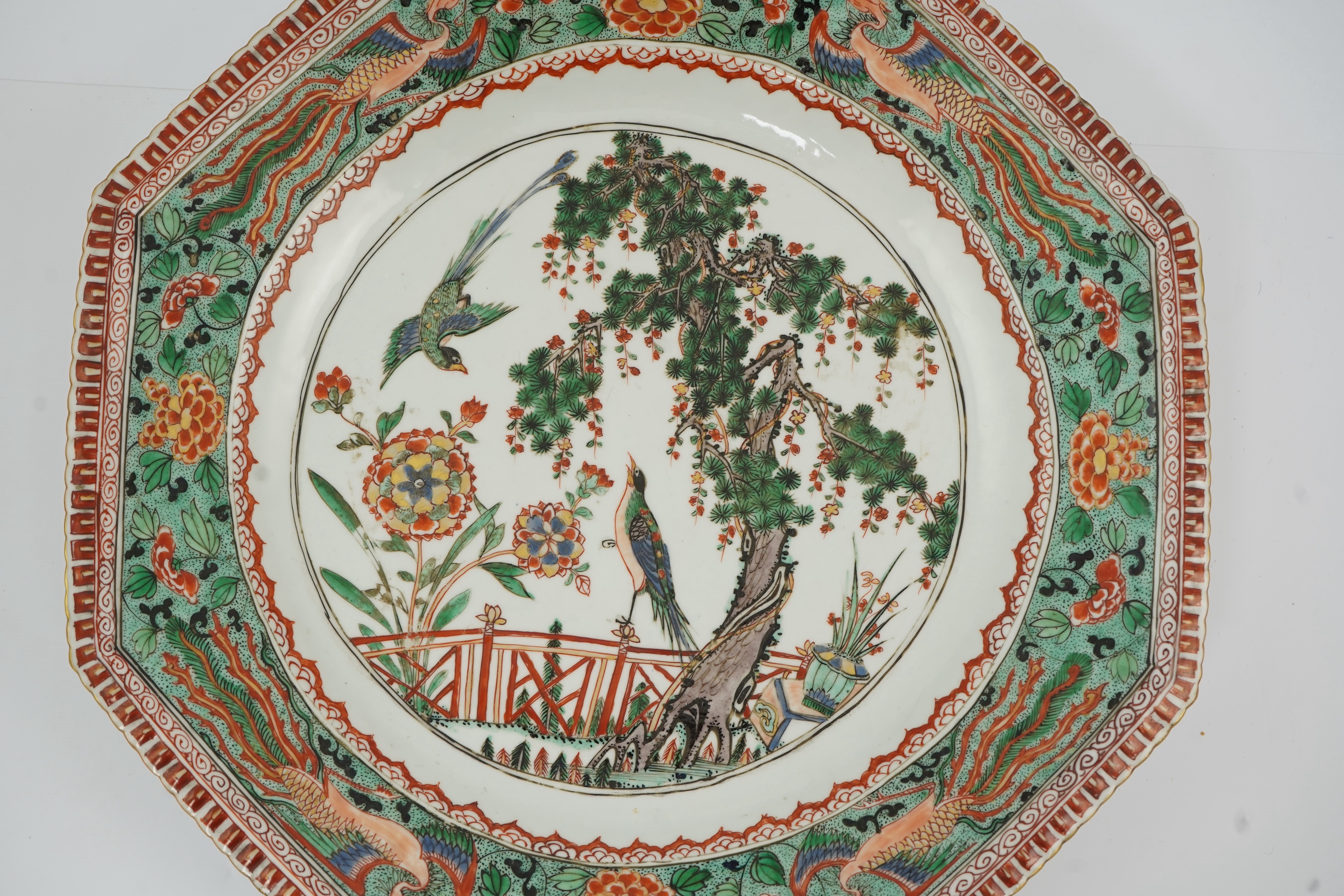 A Chinese famille verte octagonal dish, Kangxi period